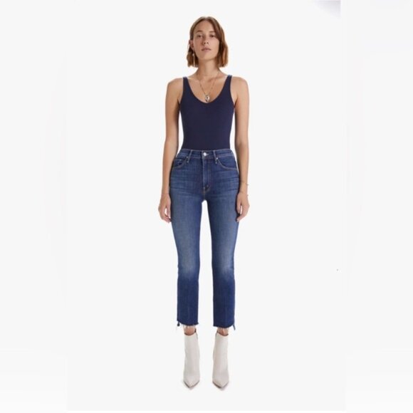 Mother The Insider Crop Step Fray Jeans Girl Crush Size 28 Mid Wash - Picture 5 of 16